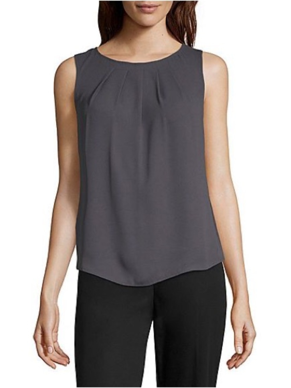 *WORTHINGTON* Gray Sleeveless Pleated Neck Sleeveless Blouse Size Large